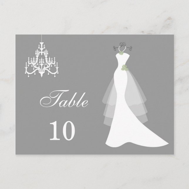 Wedding gown, chandelier on grey Table number Postcard (Front)