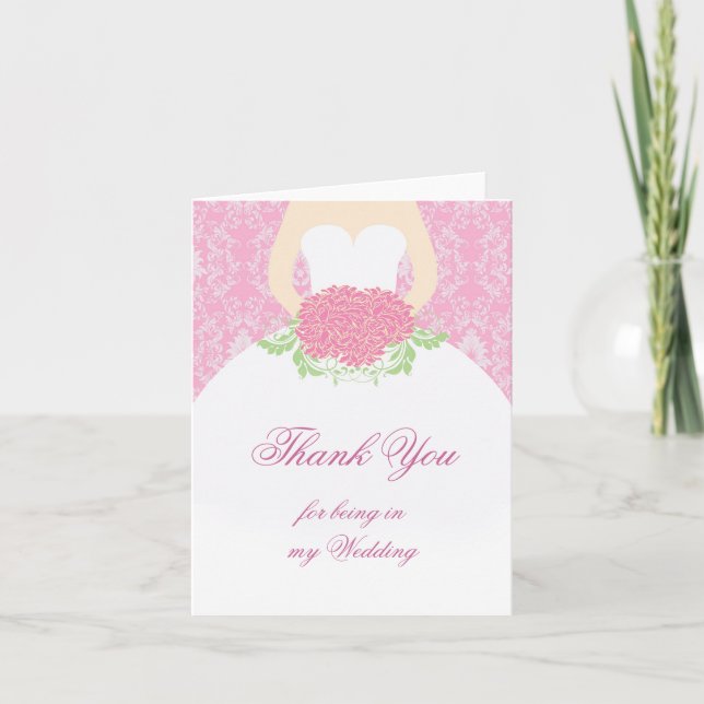 Wedding gown, damask, flowers Wedding Thank you (Front)