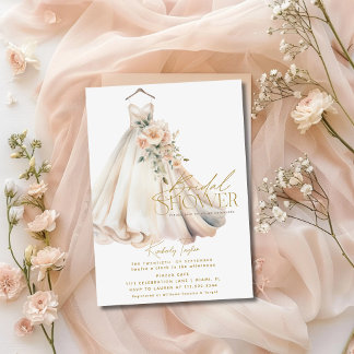Wedding Gown Dress Pink Floral Bridal Shower Invitation