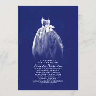 Wedding Gown Navy Bridal Shower Invitations