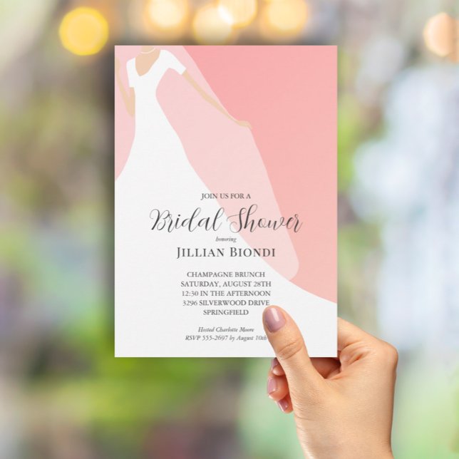 Wedding Gown on Pink Bridal Shower Invitation (Creator Uploaded)