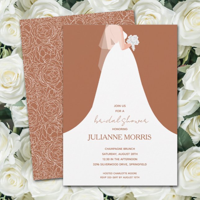 Wedding Gown on Terracotta Bridal Shower Invitation (Creator Uploaded)