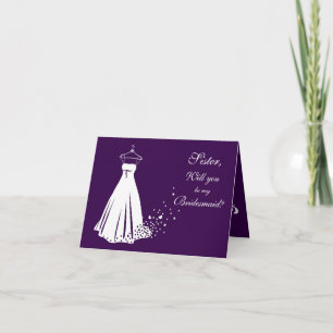 Wedding gown on violet Sister Bridesmaid Note card