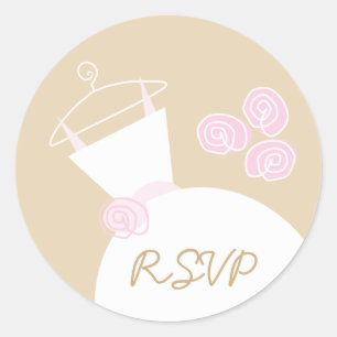 Wedding Gown Pink Beige 'RSVP' sticker round