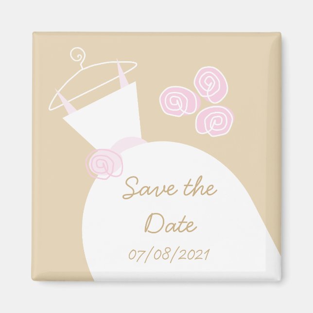 Wedding Gown Pink Beige 'Save the date' Magnet (Front)