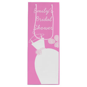 Wedding Gown Pink Bridal Shower gift bag wine