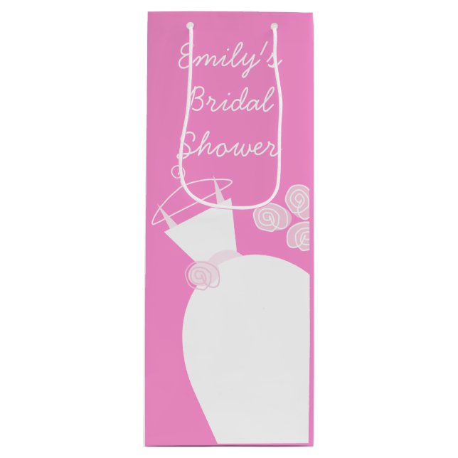 Wedding Gown Pink Bridal Shower gift bag wine (Front)