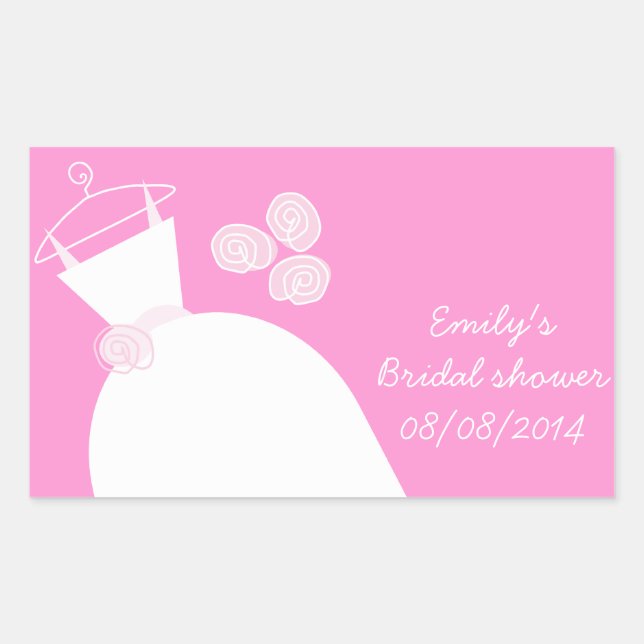 Wedding Gown Pink 'Bridal Shower' rectangle Sticker (Front)