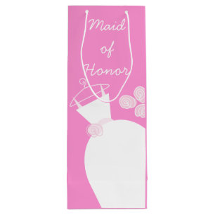 Wedding Gown Pink Maid of Honour gift bag wine