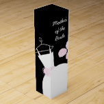 Wedding Gown Pink Mother Bride black wine box<br><div class="desc">Pretty bridal themed gift bag in shades of pink featuring a stylised wedding gown and flowers on a black background. A customizable design for you to personalise with your own text,  pictures and ideas.</div>