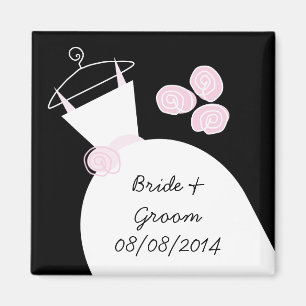 Wedding Gown Pink 'Names and Date' black Magnet