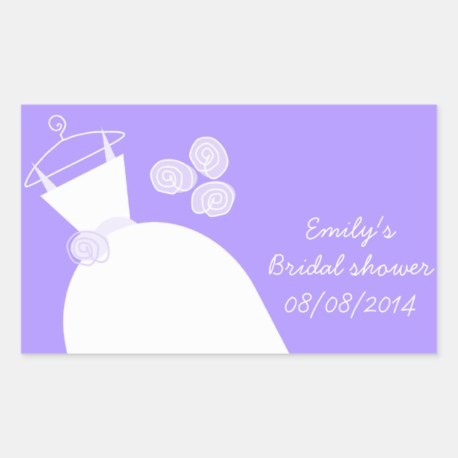 Wedding Gown Purple 'Bridal Shower' rectangle Sticker (Front)