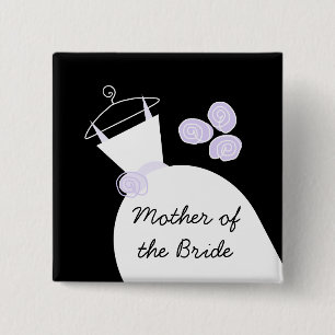 Wedding Gown Purple 'Mother of the Bride' black 2 Inch Square Button