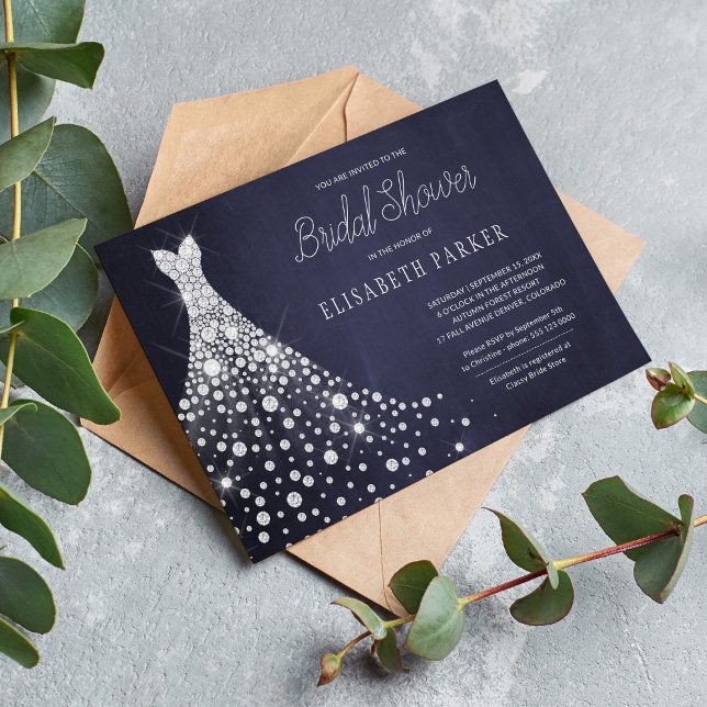 Wedding gown rustic navy bridal shower invitation (Creator Uploaded)