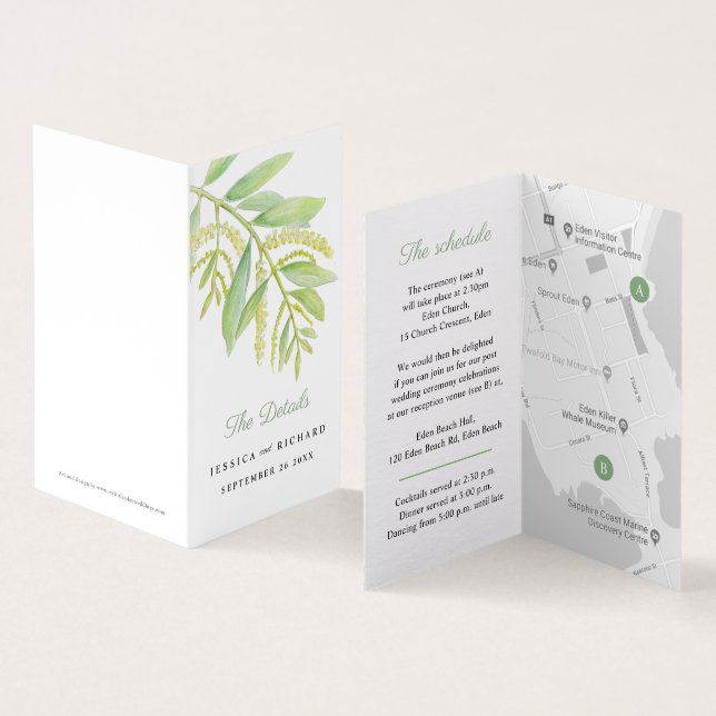 Wedding green eucalyptus event schedule and map (Inside and Outside)