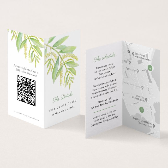 Wedding green eucalyptus schedule map QR code (Inside and Outside)