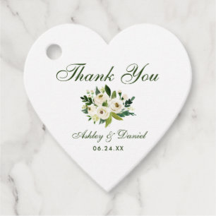 Wedding Green Floral Gold Thank You Heart Favour Tags