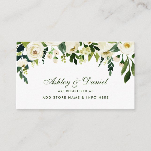 Wedding Green Floral Registry Insert Card (Front)