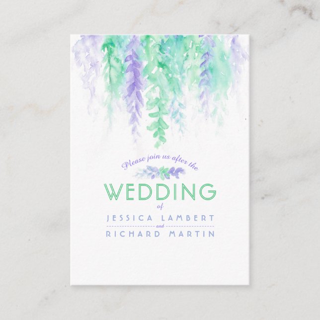 Wedding green flower cascade info enclosure card (Front)