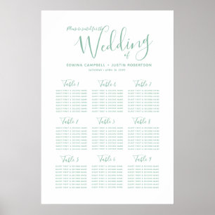 Wedding green white simple script text table plan poster