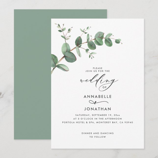 Wedding greenery Eucalyptus botanical modern Invitation (Front/Back)