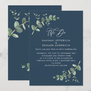 Wedding greenery Eucalyptus botanical navy blue Invitation