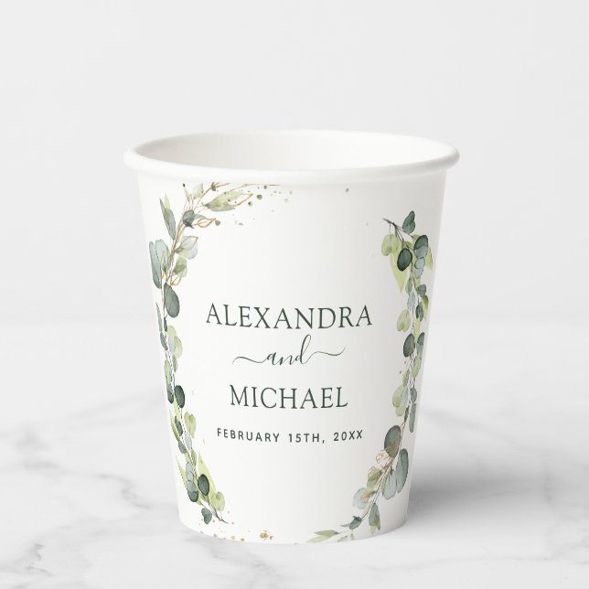Wedding Greenery Eucalyptus Botanical Paper Cups (Front)