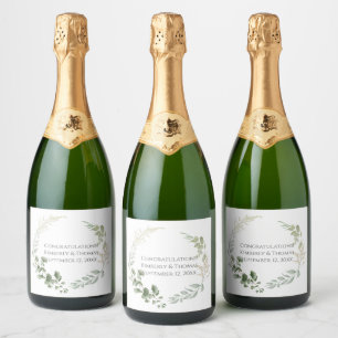 Wedding Greenery Eucalyptus Watercolor Names Date Sparkling Wine Label