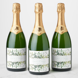 Wedding Greenery Eucalyptus Watercolor Names Date Sparkling Wine Label