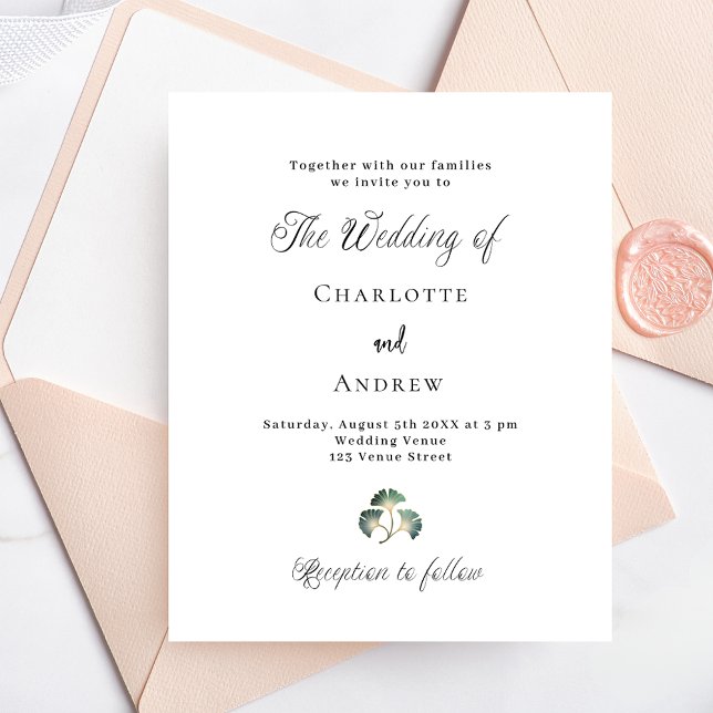 Wedding greenery ginkgo leaves budget invitation flyer (Creator Uploaded)