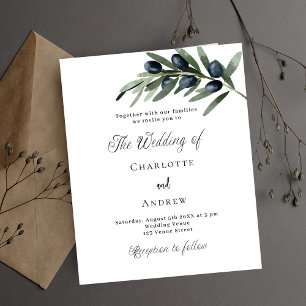 Wedding greenery olive leaf budget invitation