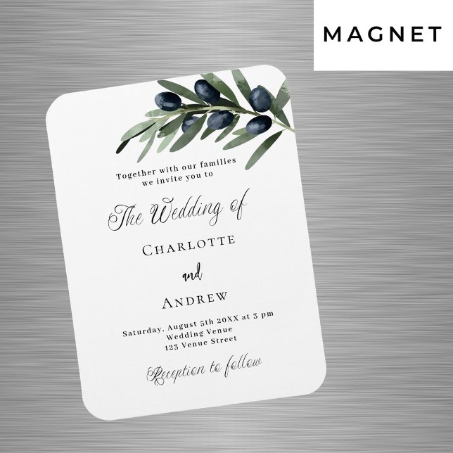 Wedding greenery olive leaf luxury invitation magnet (Creator Uploaded)