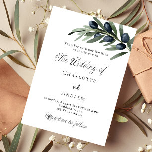 Wedding greenery olive leaves simple script invitation postcard