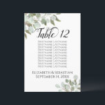 Wedding Greenery Seating Chart Table Number Large<br><div class="desc">These beautiful large sized wedding table number cards include a seating chart or list of ten names to make it easy for your guests to find the right table. They feature an elegant rustic boho chic design with hand painted watercolor sprigs of eucalyptus leaves and garden greenery in shades of...</div>