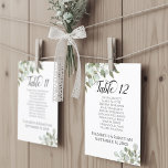 Wedding Greenery Seating Chart Table Number Large<br><div class="desc">These beautiful large sized wedding table number cards include a seating chart or list of ten names to make it easy for your guests to find the right table. They feature an elegant rustic boho chic design with hand painted watercolor sprigs of eucalyptus leaves and garden greenery in shades of...</div>