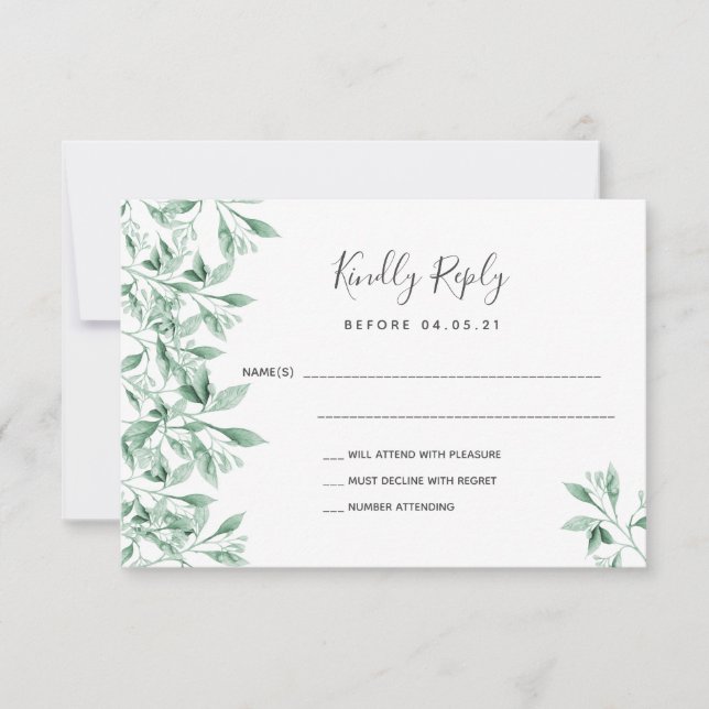 Wedding greenery white botanical RSVP Card (Front)