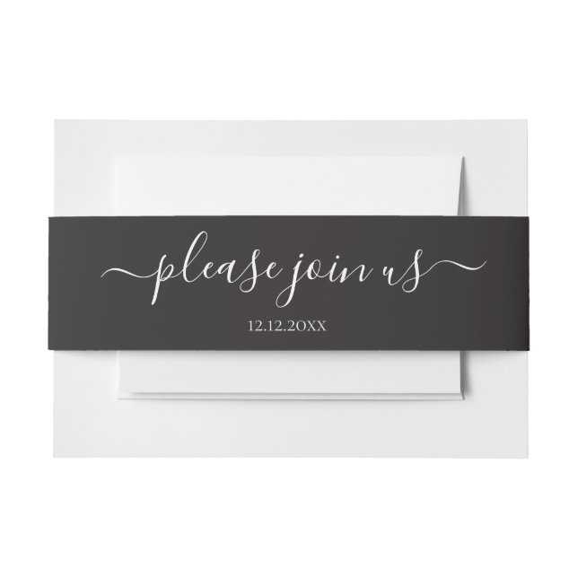 Wedding Grey White Please Join Us Personalized Invitation Belly Band (Front Example)