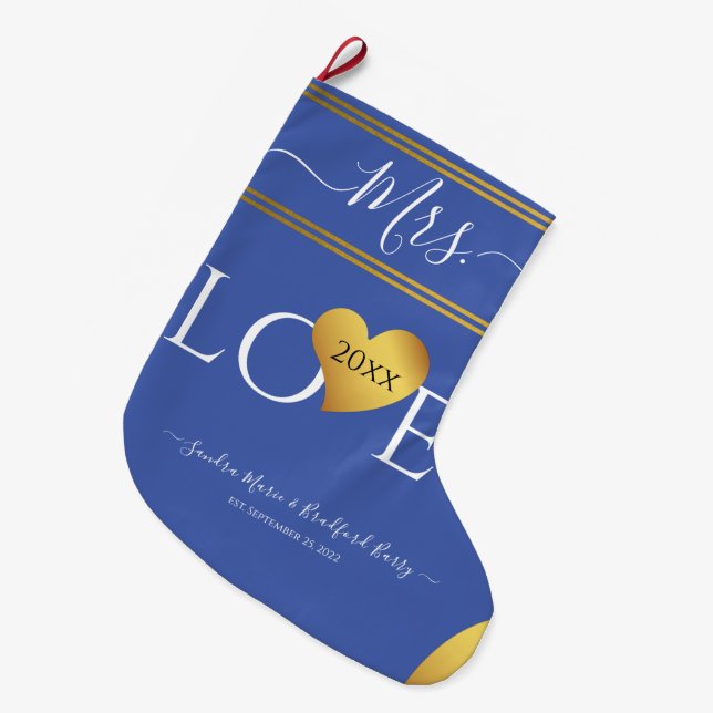 Wedding Groom Christmas Name Mrs.Blue Large Christmas Stocking (Front (Hanging))