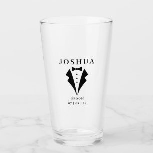 Wedding GROOM Personalized Name & Date Tuxedo Pint Glass