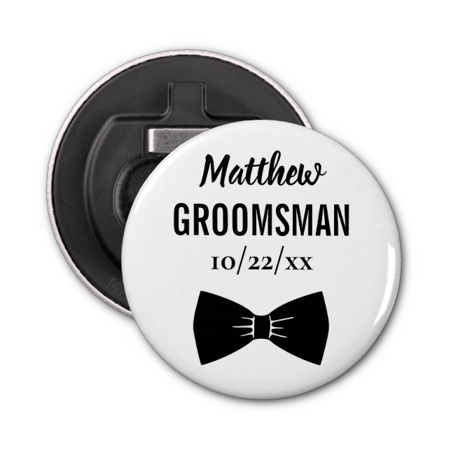 Wedding Groomsman Bachelor Party Black Bow Tie Bottle Opener (Front)