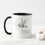 Wedding Groomsman Gift Classic Monogram Rustic  Mug<br><div class="desc">Wedding Groomsmen Groomsman Gift Classic Monogram Initial And Personalized First Name Rustic Cool Coffee Mug. Groomsman Gift with modern vintage inspired monogram last name initial, first name, and date on a simple elegant rustic classic white mug with modern black lettering. Customize it for that extra special touch to your Groomsmen's...</div>