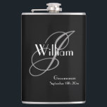 Wedding Groomsman Gift Elegant Monogram Cool Black Hip Flask<br><div class="desc">Wedding Groomsmen Groomsman Gift Elegant Monogram Initial Plus Name And Date, Cool Black Flask. Adds a special touch, with a monogrammed gift specially for your groomsman. Click personalize this template to customize it with your own monogram last name initial and your own first name and date quickly and easily. Wedding...</div>