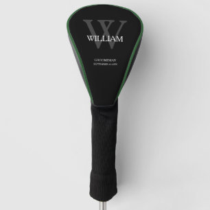 Wedding Groomsman Gift Modern Monogram Chic Black  Golf Head Cover