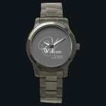 Wedding Groomsman Gift Modern Monogram Cool Black Watch<br><div class="desc">Wedding Groomsman Gift Modern Monogram Cool Black Sportsman's Watch. Click Personalize this template to customize it with the monogram initial, name, and date quickly and easily. Wedding Groomsman Gift Modern Monogram Cool Black Watch, is part of the Groomsman Gift Collection in this store. 30 Day Money Back Guarantee. Ships Worldwide...</div>