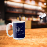 Wedding Groomsman Gift Modern Monogram Name Cool  Mug<br><div class="desc">Wedding Groomsman Gift Modern Monogram Name Cool Navy Blue Coffee Mug also called Coffee Cup. Add that extra special touch with a monogrammed gift specially for your Groomsman. Click personalize this template to customize it with your own monogram last name initial, the first name and the marriage date quickly and...</div>