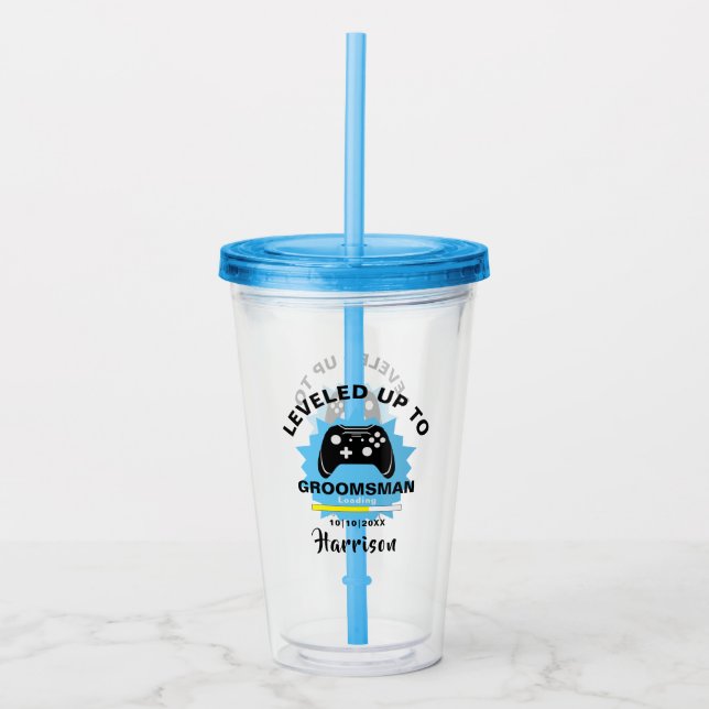 Wedding Groomsman Leveled Up Gamer Acrylic Tumbler (Front)
