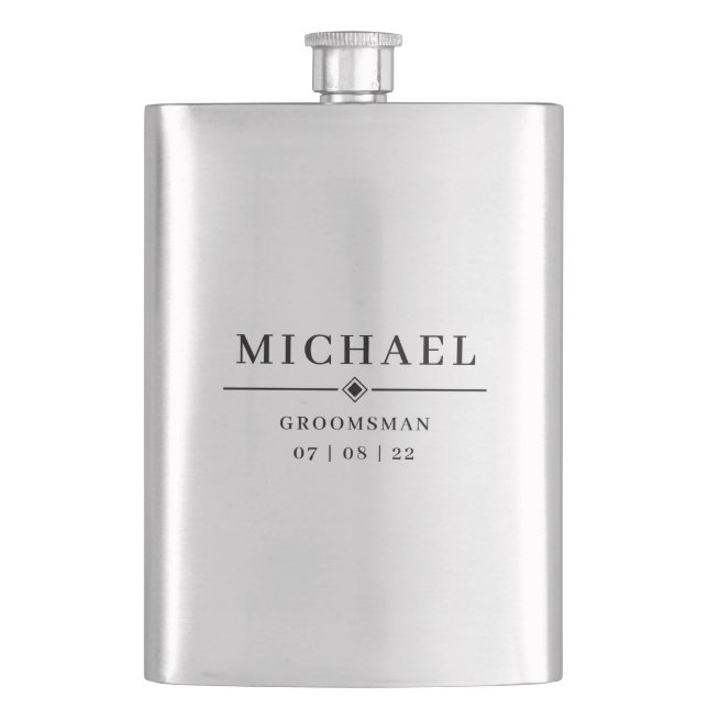 Wedding GROOMSMAN Personalized Name & Date Hip Flask (Front)