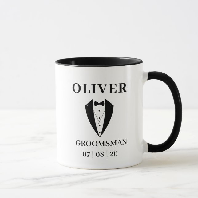 Wedding GROOMSMAN Personalized Name & Date Tuxedo Mug (Right)