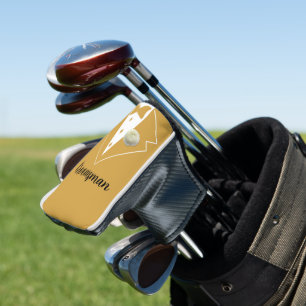 Wedding Groomsmen Gold Tuxedo with White Flower Golf Head Cover