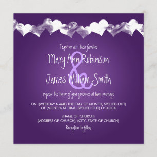 Wedding Grunge Hearts Purple Invitation
